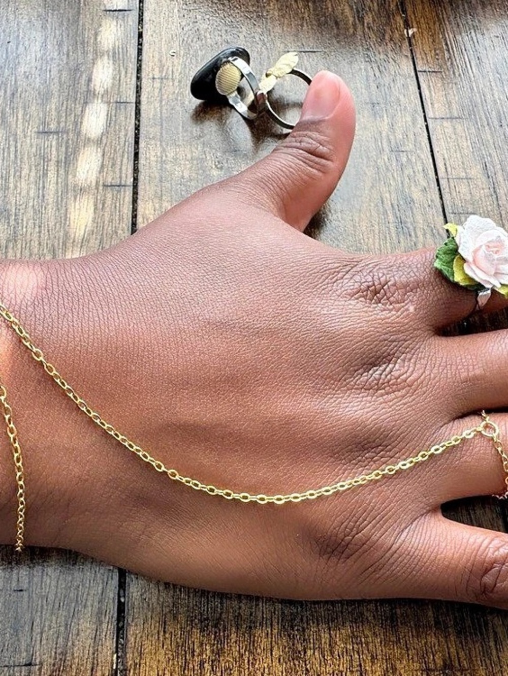 Gold Hand Chain Bracelet with optional* Flower Ring